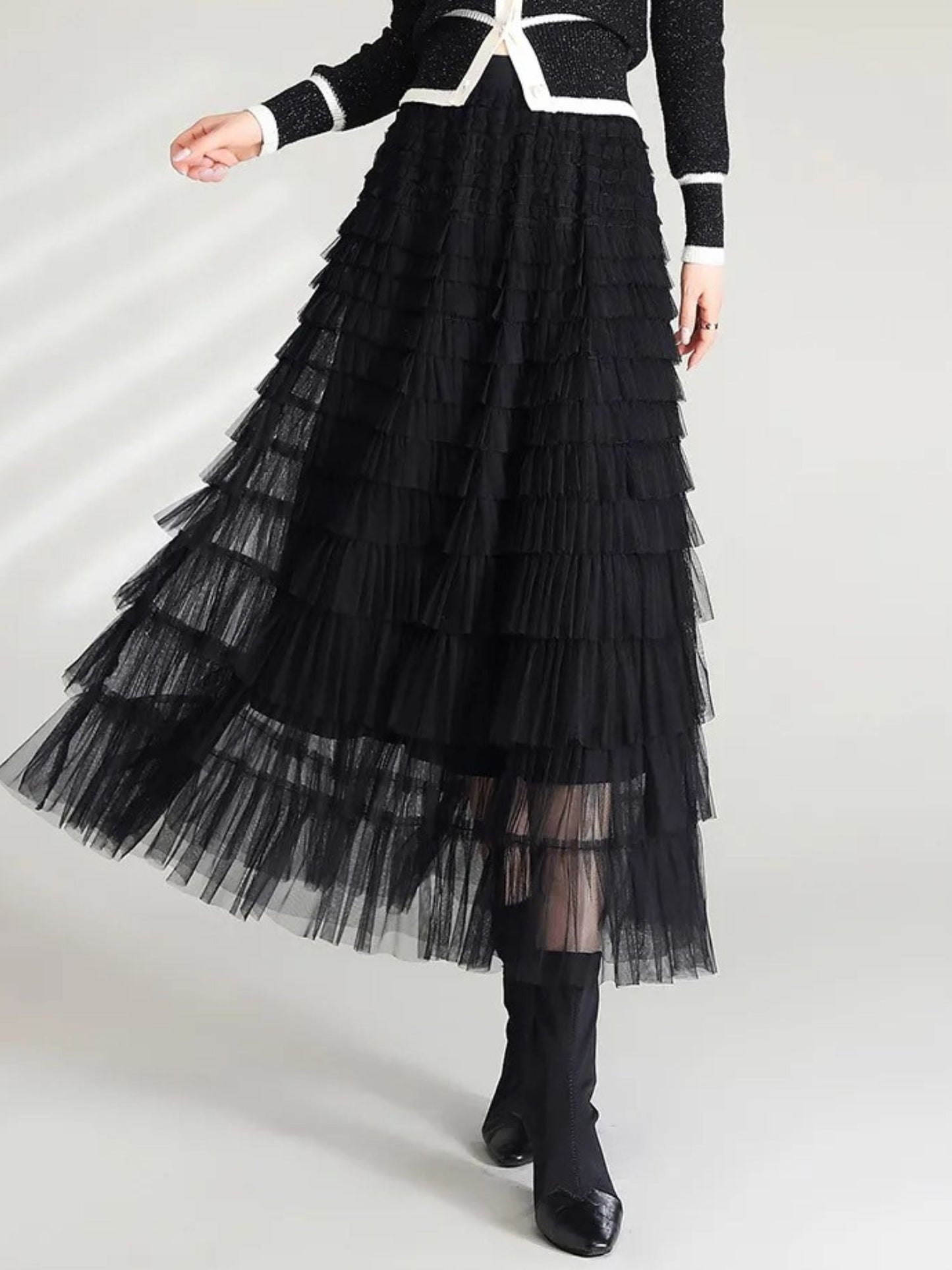 Saia de malha de camadas com cintura alta