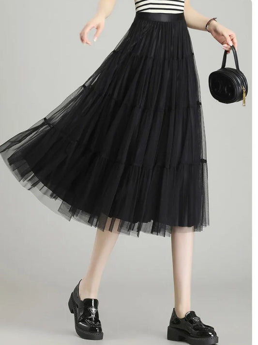 Saia de chiffon de camadas com cintura alta