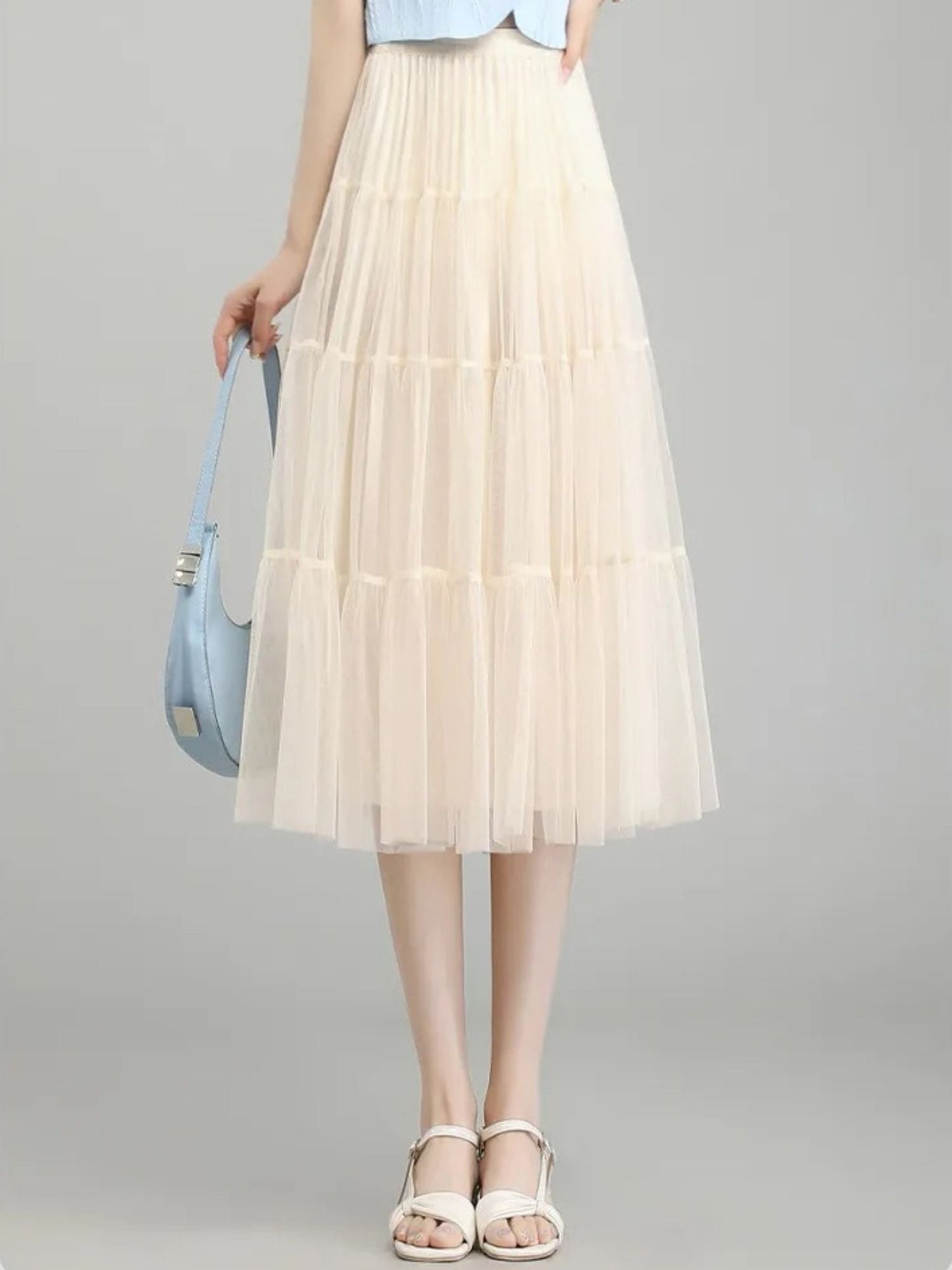 Saia de chiffon de camadas com cintura alta