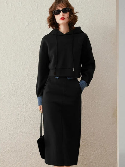 Conjunto Todelt com Sweater com Capuz e Vestido Midi