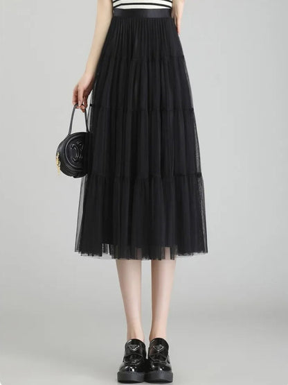 Saia de chiffon de camadas com cintura alta