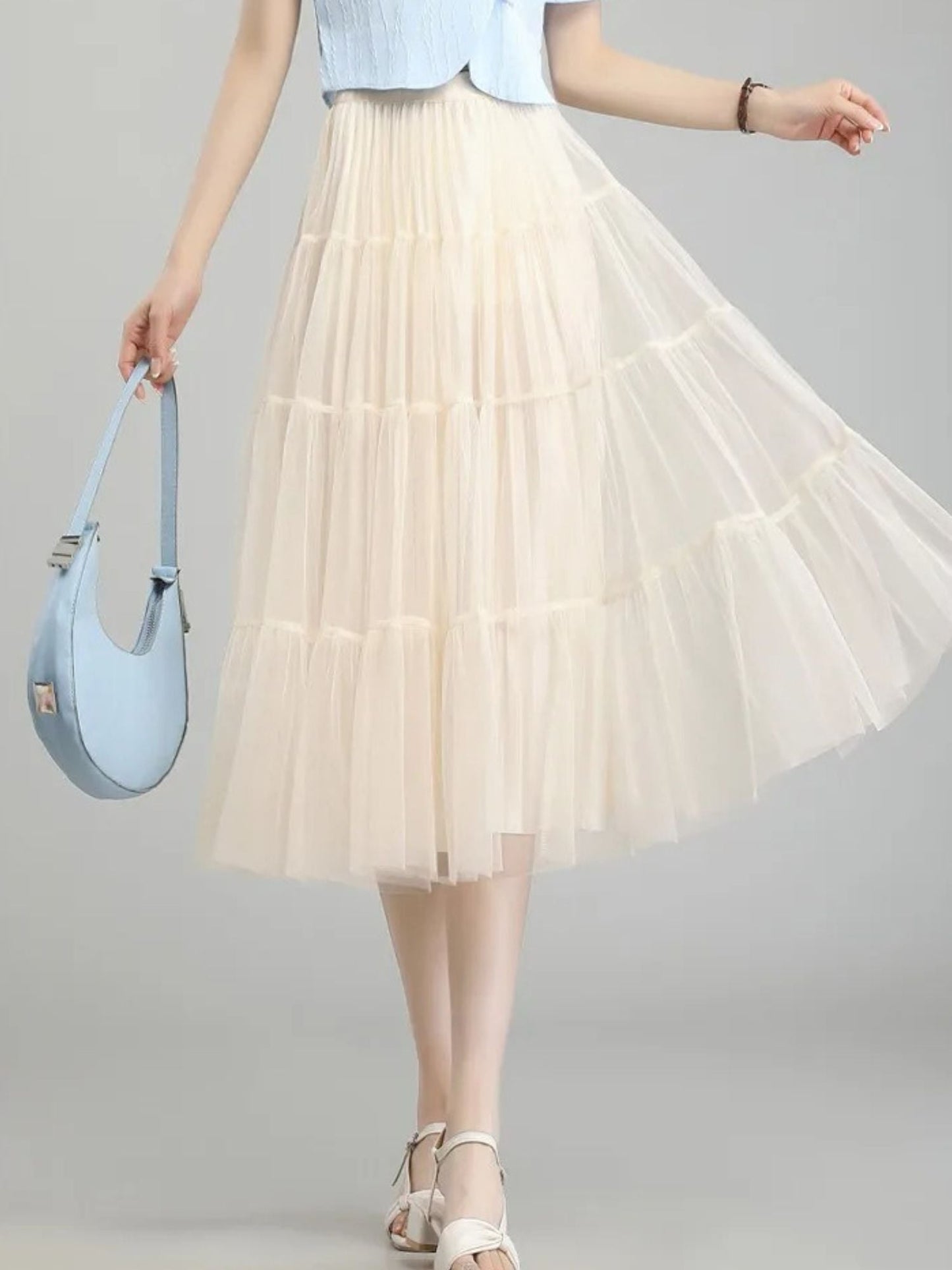 Saia de chiffon de camadas com cintura alta