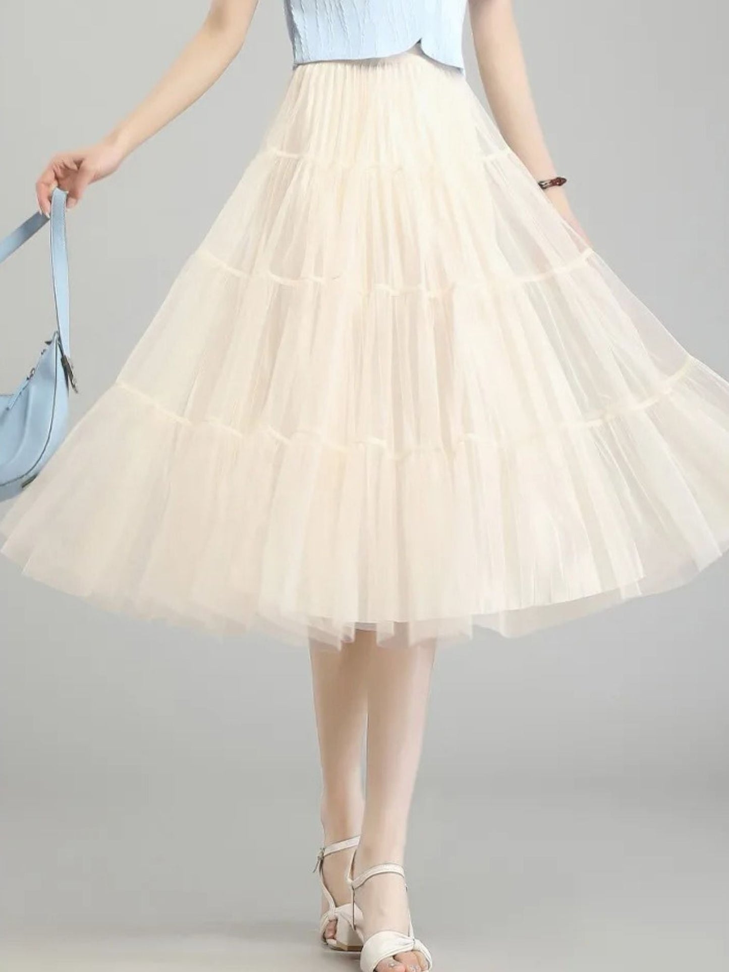 Saia de chiffon de camadas com cintura alta