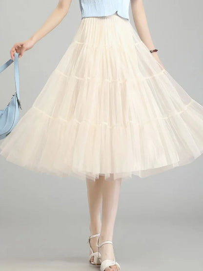 Saia de chiffon de camadas com cintura alta